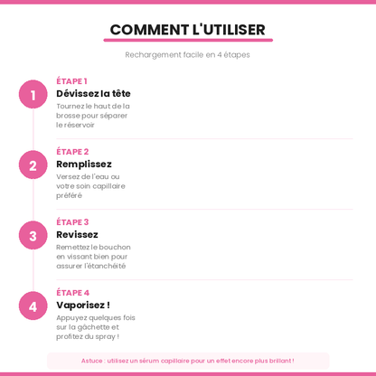 Brosse Spray 2-en-1 Mystique - Comment l'utiliser en 4 étapes simples