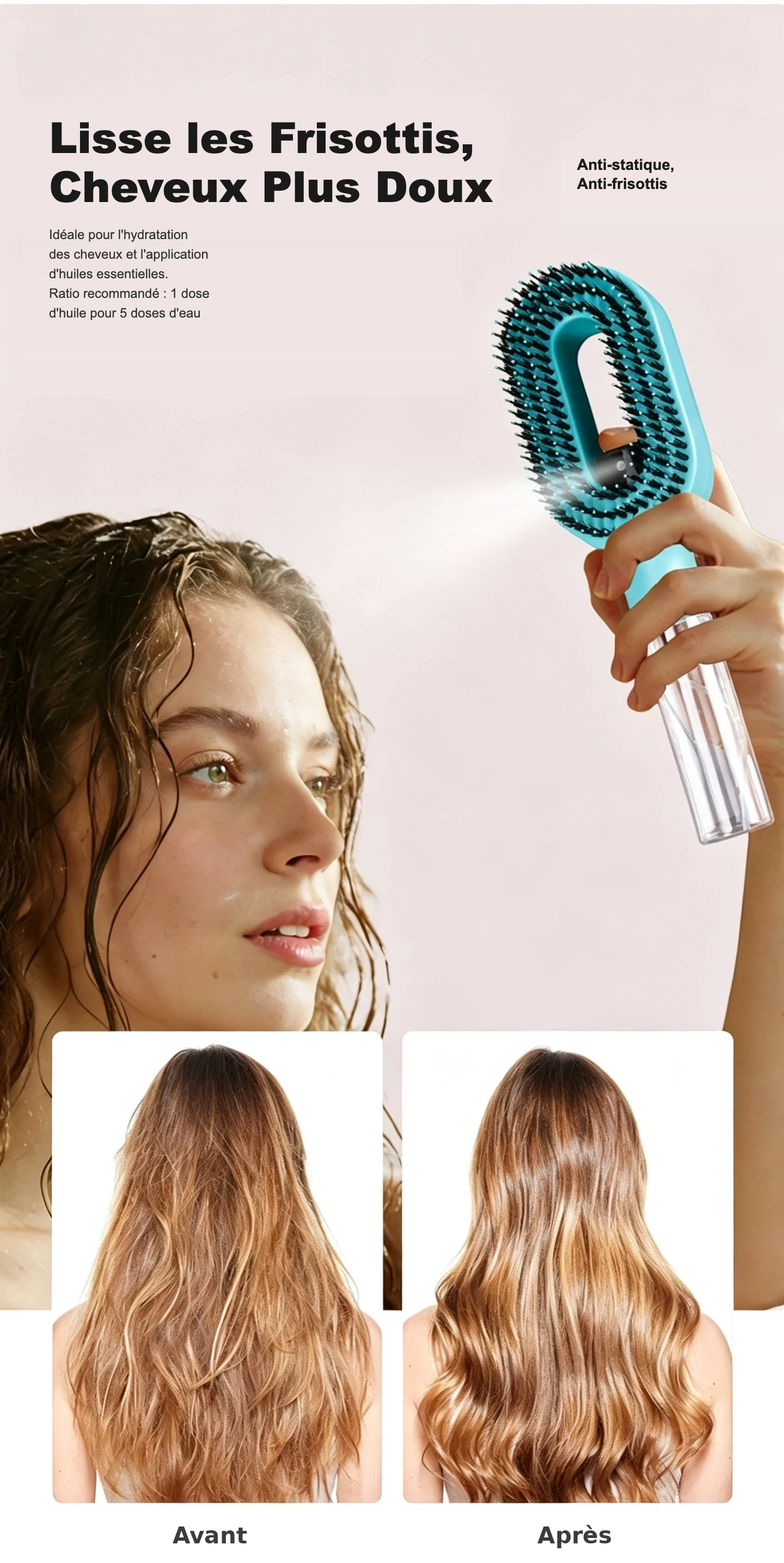 Brosse Démêlante Spray 2-en-1 - Avant/Après résultats